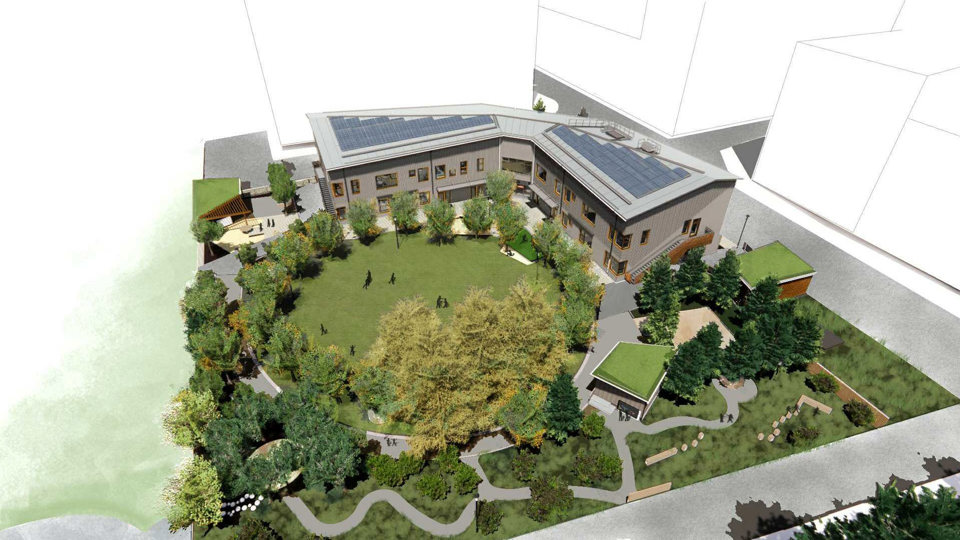 Arkitektskiss av Rosendals nya förskola.